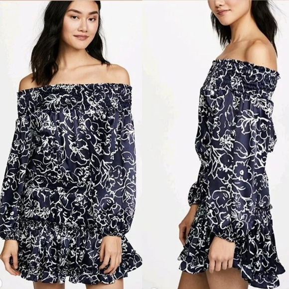 Misa Los Angeles Darla Off-the-shoulder Dress Navy Blue Floral Paisley Size XS - Picture 1 of 12